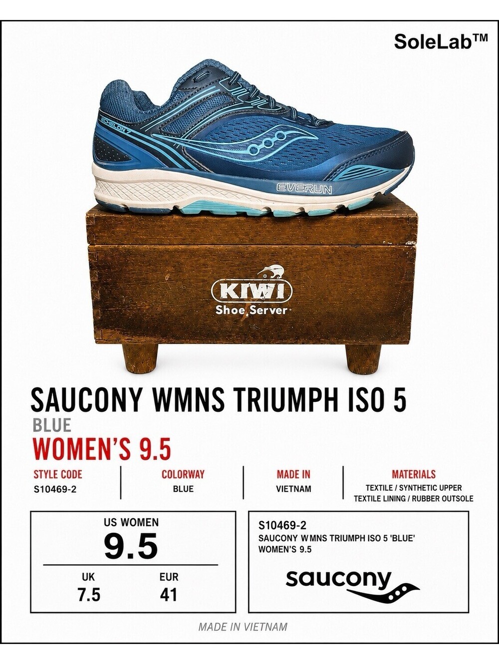 Saucony Triumph ISO 5 Women’s 9.5 Blue Navy EVERUN Running Shoes S10469-2